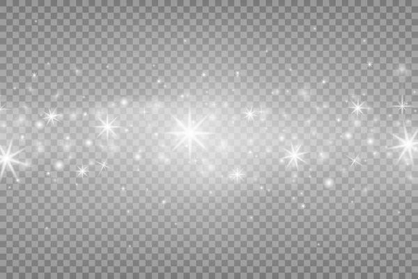 Chispas Blancas Estrellas Brillantes Plateadas Con Efecto Luz Partículas Mágicas — Vector de stock