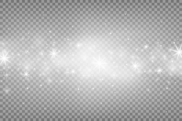 Chispas Blancas Estrellas Brillantes Plateadas Con Efecto Luz Partículas Mágicas — Vector de stock