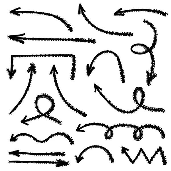 黒グランジ手描き矢白で隔離のセットです ベクトル図 — ストックベクタ