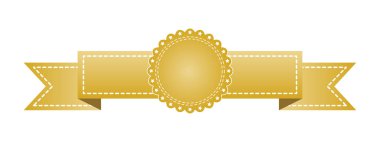 İşlemeli altın şerit üzerinde beyaz izole. Kullanılabilir afiş, ödül, satış, simge, logo, etiket vb için. Vektör çizim