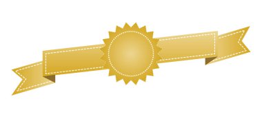 İşlemeli altın şerit üzerinde beyaz izole. Kullanılabilir afiş, ödül, satış, simge, logo, etiket vb için. Vektör çizim