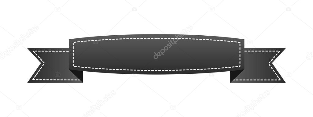 Embroidered black ribbon isolated on white. Can be used for banner, award, sale, icon, logo, label etc. Vector illustration