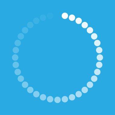 Beyaz yuvarlak mavi arka plan üzerinde izole işareti indirin. Yük simgesi. Veri yükleme bar. Hisse senedi vektör çizim