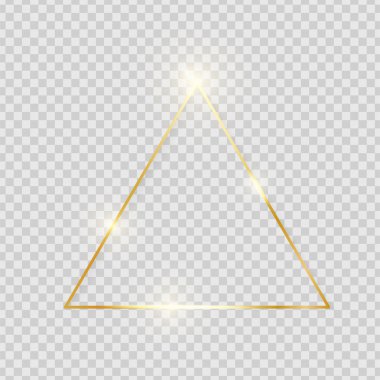Altın parlak parlayan vintage üçgen çerçeve şeffaf arka plan üzerinde izole gölgeler. Altın lüks gerçekçi sınır. Düğün, anneler ya da Sevgililer günü kavramı. Noel ve yeni yıl. Vektör