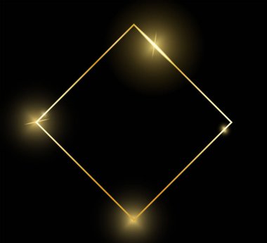 Altın parlak parlayan vintage rhombus çerçeve siyah arka plan üzerine izole gölgeler. Altın lüks gerçekçi sınır. Düğün, anneler ya da Sevgililer günü kavramı. Noel ve yeni yıl soyut. Vektör