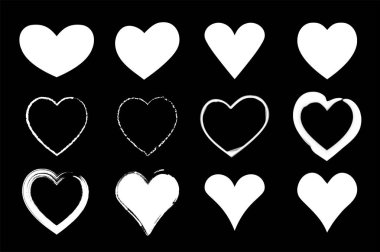 Kırmızı elle çizilmiş kalpler küme. Sevgililer günü simgeler. Beyaz arka plan üzerinde izole işaretler. Kavram çıkartmaları seviyorum. Vektör çizim