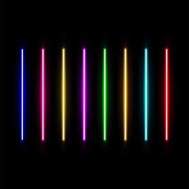 Gerçekçi led neon tüp ışık paketi üzerinde izole siyah arka plan. Vektör çizim