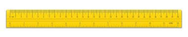 Realistic plastic yellow tape ruler isolated on white background. Double sided measurement in cm and inches. Vector illustration clipart