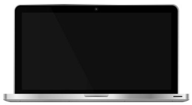 Beyaz arka plan üzerinde izole gerçekçi modern 4 k laptop. Boş ekran şablonu. Modern Mobil bilgisayardaki boş kopya alanı. Vektör çizim