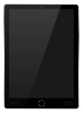 Gerçekçi siyah modern tablet Pc beyaz arka plan üzerinde izole. Boş ekran şablonu. Modern taşınabilir aygıtta boş kopya alanı. Vektör çizim