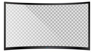 Gerçekçi modern eğri 4k Tv izlemek izole üzerinde beyaz arka plan. Boş şeffaf ekran şablon mockup. Pc ekranda boş kopya alanı. Vektör çizim