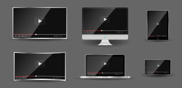 Realistiska Moderna Digitala Enheter Isolerad Grå Bakgrund Smartphone Laptop Tablett — Stock vektor
