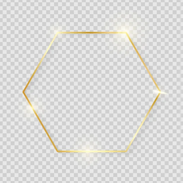 Złoty Błyszczący Świecące Ramki Vintage Hexagon Cieniami Przezroczystym Tle Złoty — Wektor stockowy