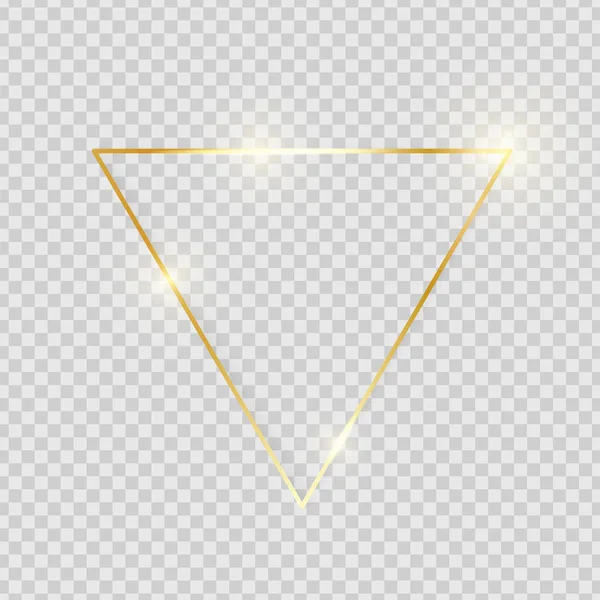 Altın parlak parlayan vintage üçgen çerçeve şeffaf arka plan üzerinde izole gölgeler. Altın lüks gerçekçi sınır. Düğün, anneler ya da Sevgililer günü kavramı. Noel ve yeni yıl. Vektör