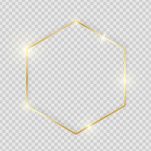 Золотой Блестящий Светящийся Винтажный Шестиугольник Рамка Тенями Изолированы Прозрачном Фоне — стоковый вектор