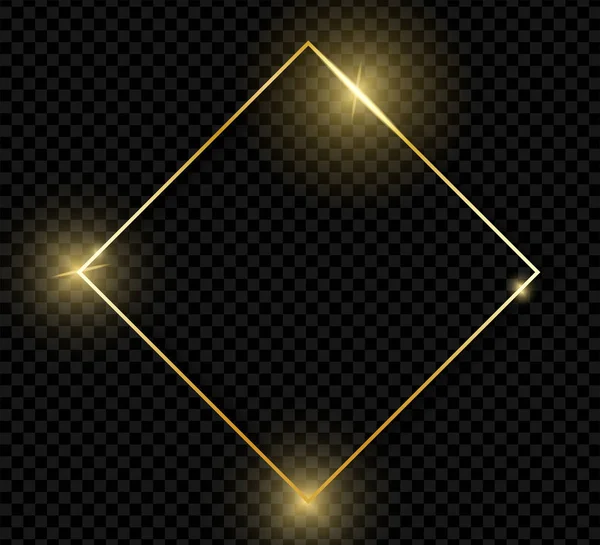Золотая Блестящая Винтажная Рамка Ромба Тенями Изолированными Прозрачном Фоне Золотая — стоковый вектор