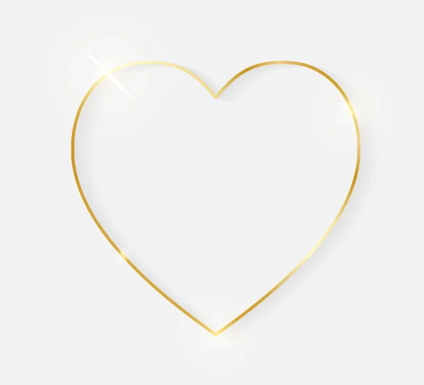 Guld Blankt Glödande Vintage Hjärta Ram Med Skuggor Isolerad Vit — Stock vektor