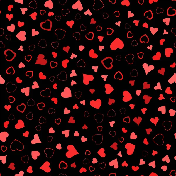 Sevgililer Günü Dikişsiz Desen Tasarım Siyah Zemin Üzerine Kırmızı Elle — Stok Vektör