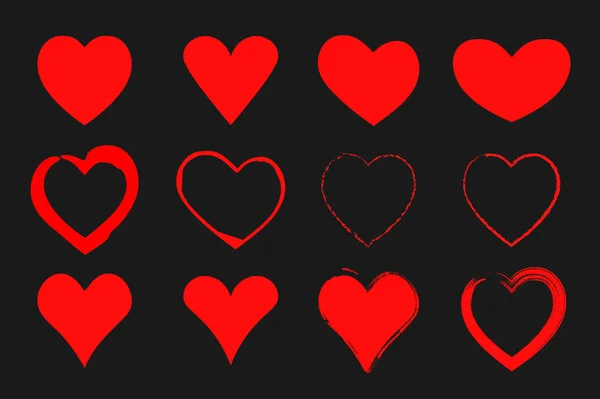 Red Hand Drawn Hearts Set Valentines Day Icons Signs Isolated — Stock Vector