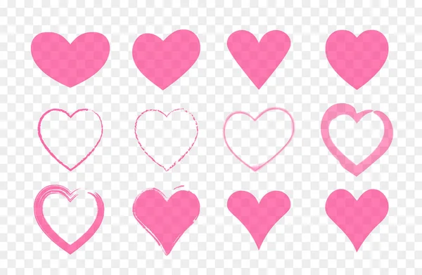 Розовые Прозрачные Нарисованные Вручную Сердца Иконы Дня Святого Валентина Знаки — стоковый вектор