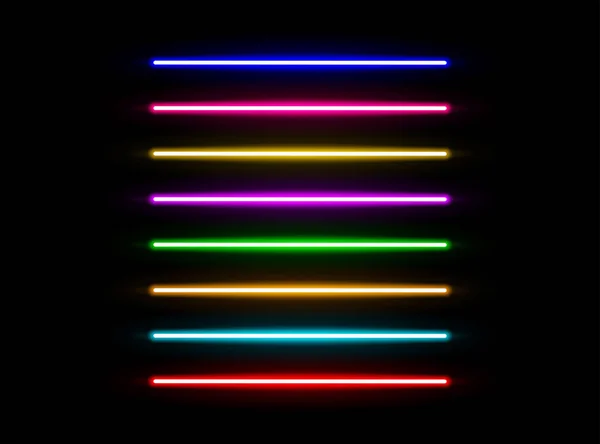 Realistic Led Neon Tube Light Pack Isolated Black Background Vector — Stock Vector