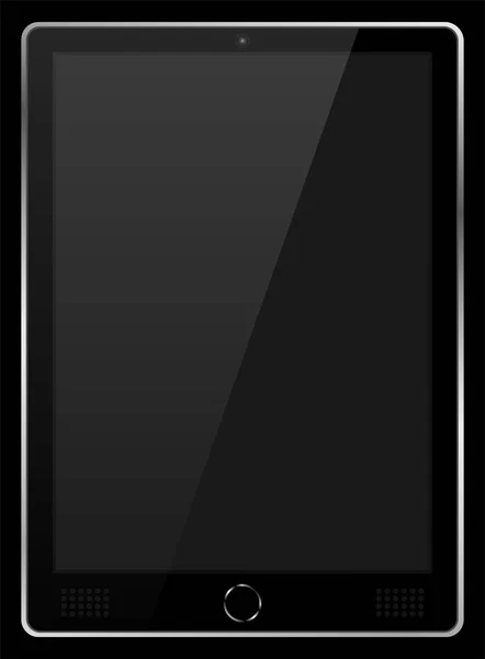 Tablette Moderne Noire Réaliste Isolée Sur Fond Noir Modèle Écran — Image vectorielle