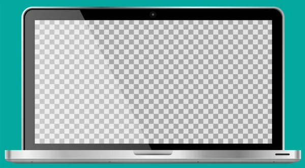 Realistiska Moderna Laptop Isolerade Cyan Bakgrund Tom Genomskinlig Skärm Mall — Stock vektor