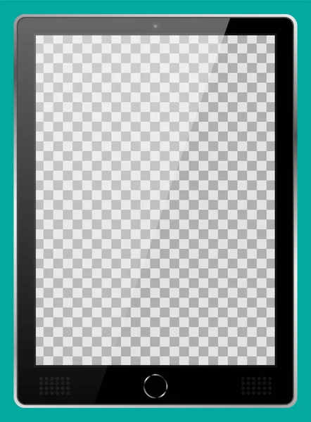 现实的黑色现代平板电脑 隔离在青色背景 空透明屏幕模板 现代移动设备上的空白复制空间 向量例证 — 图库矢量图片