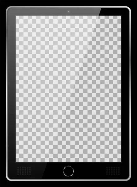 现实的黑色现代平板电脑 隔离在黑色背景 空透明屏幕模板 现代移动设备上的空白复制空间 向量例证 — 图库矢量图片