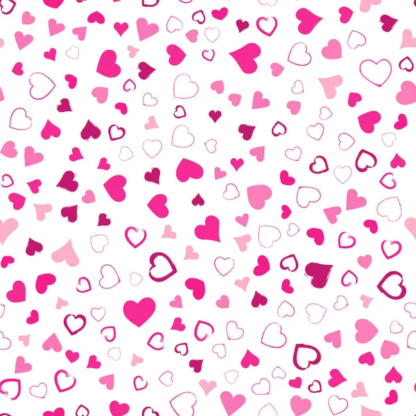 Valentines Day Seamless Pattern Design Pink Hand Drawn Hearts White — Stock Vector