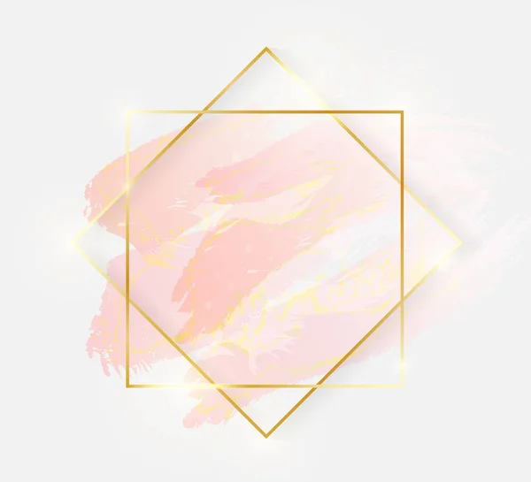 Gold Shiny Glowing Art Frame Rose Pastel Brush Strokes Isolated — Stock Vector