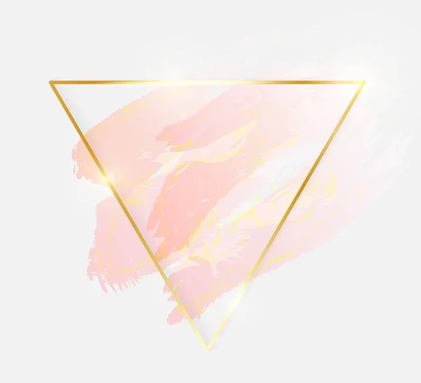 Marco Triangular Brillante Dorado Con Pinceladas Color Pastel Rosa Aisladas — Archivo Imágenes Vectoriales