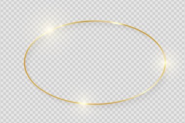 Altın parlak parlayan vintage çerçeve şeffaf arka plan üzerinde izole gölgeler. Altın lüks gerçekçi oval sınır. Vektör çizim