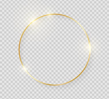 Altın parlak parlayan vintage çerçeve şeffaf arka plan üzerinde izole gölgeler. Altın lüks gerçekçi yuvarlak sınır. Vektör çizim