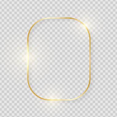 Şeffaf arka planda gölgeli, parlak, kaliteli, altın rengi bir çerçeve. Altın lüks gerçekçi dikdörtgen sınır. Vektör illüstrasyonu
