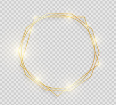 Altın parlak parlayan vintage çerçeve şeffaf arka plan üzerinde izole gölgeler. Dekoratif altın lüks çizgi kenarlık davet, kartı, satış, fotoğraf vb için. Vektör çizim