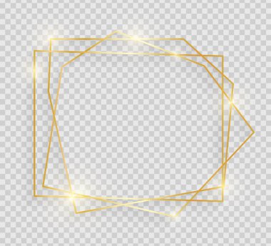 Altın parlak parlayan vintage çerçeve şeffaf arka plan üzerinde izole gölgeler. Dekoratif altın lüks çizgi kenarlık davet, kartı, satış, fotoğraf vb için. Vektör çizim