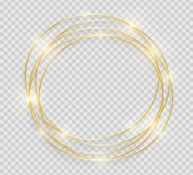 Altın parlak parlayan vintage çerçeve şeffaf arka plan üzerinde izole gölgeler. Dekoratif altın lüks çizgi kenarlık davet, kartı, satış, fotoğraf vb için. Vektör çizim