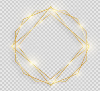 Altın parlak parlayan vintage çerçeve şeffaf arka plan üzerinde izole gölgeler. Dekoratif altın lüks çizgi kenarlık davet, kartı, satış, fotoğraf vb için. Vektör çizim