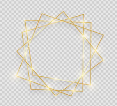 Altın parlak parlayan vintage çerçeve şeffaf arka plan üzerinde izole gölgeler. Dekoratif altın lüks çizgi kenarlık davet, kartı, satış, fotoğraf vb için. Vektör çizim