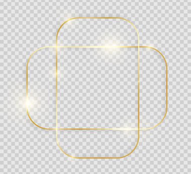 Altın parlak parlayan vintage çerçeve şeffaf arka plan üzerinde izole gölgeler. Dekoratif altın lüks çizgi kenarlık davet, kartı, satış, fotoğraf vb için. Vektör çizim