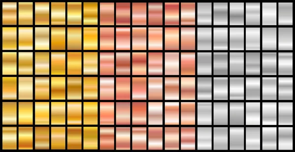 Realistisches Texturpaket Aus Gelb Und Roségold Silbergradienten Goldglänzende Metallfolie Gefälleset — Stockvektor