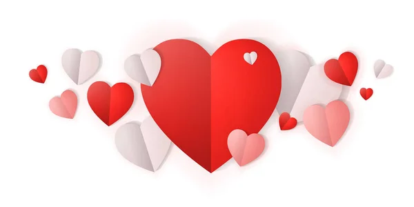 Röda Och Vita Origami Papper Hjärtan Bakgrund Alla Hjärtans Dag — Stock vektor