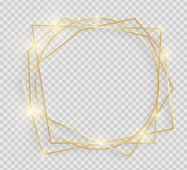 Золотая Блестящая Винтажная Рамка Тенями Изолированными Прозрачном Фоне Декоративная Золотая — стоковый вектор