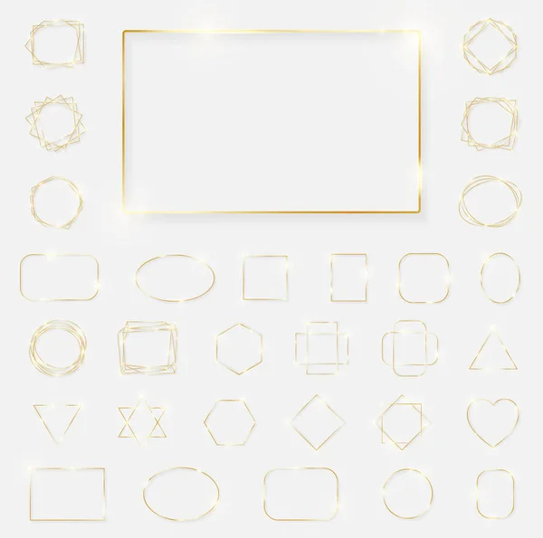 Mega Pack Gold Shiny Glowing Frames Isolated White Background Pack — Stock Vector