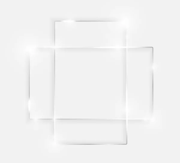 Marco vintage brillante plateado con sombras aisladas sobre fondo blanco. Borde decorativo de línea de lujo de oro blanco para invitación, tarjeta, venta, foto, etc. Ilustración vectorial — Vector de stock