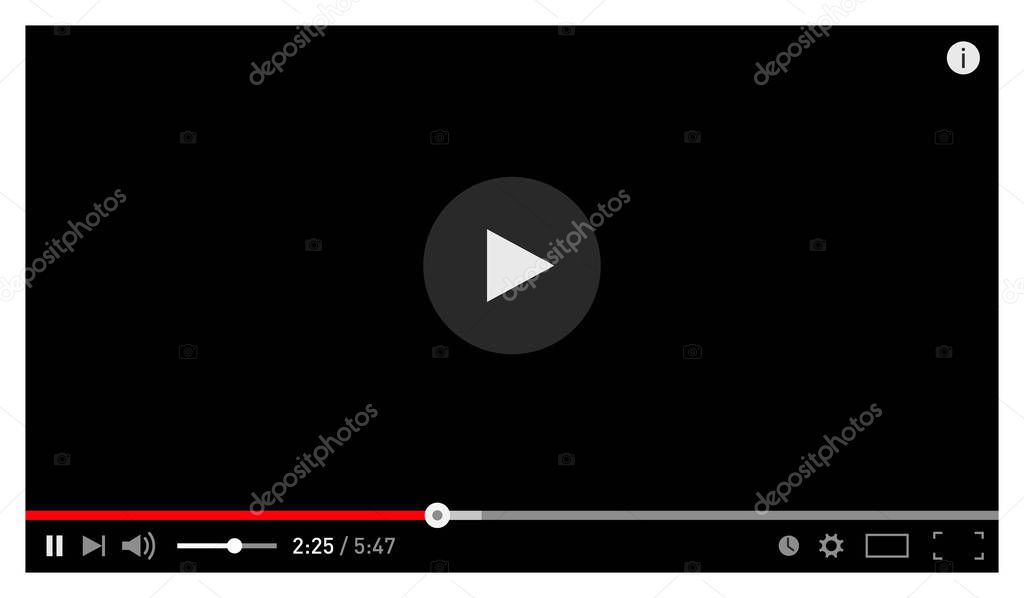 Modern black video player design template for web and mobile apps flat style. Vector illustration