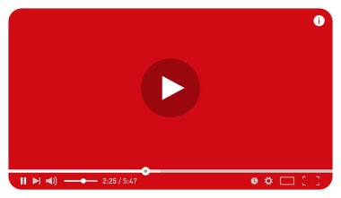 Web ve mobil uygulamalar için modern kırmızı video oynatıcı tasarım şablonu düz stil. Vektör Illustration