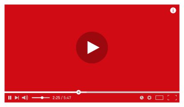 Web ve mobil uygulamalar için modern kırmızı video oynatıcı tasarım şablonu düz stil. Vektör Illustration