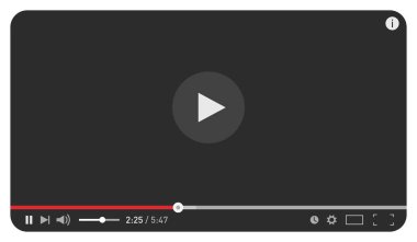 Web ve mobil uygulamalar için modern siyah video oynatıcı tasarım şablonu düz stil. Vektör Illustration
